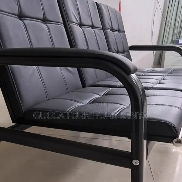 Sofas: 5-Seater Black Pleather Sectional Sofa Set