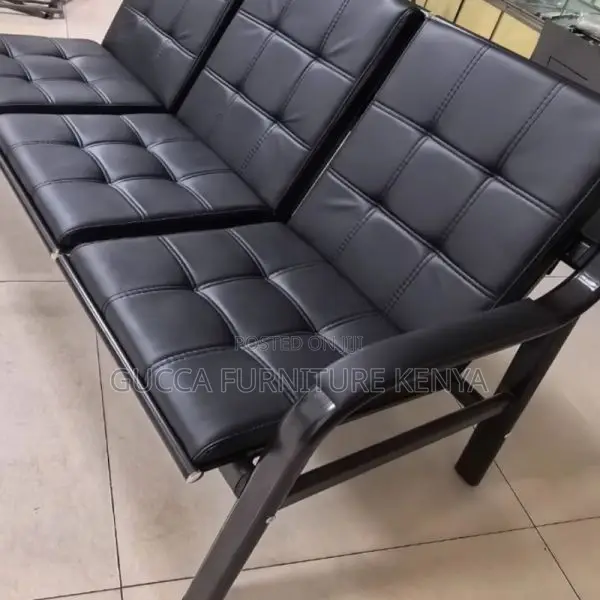 Sofas: 5-Seater Black Pleather Sectional Sofa Set
