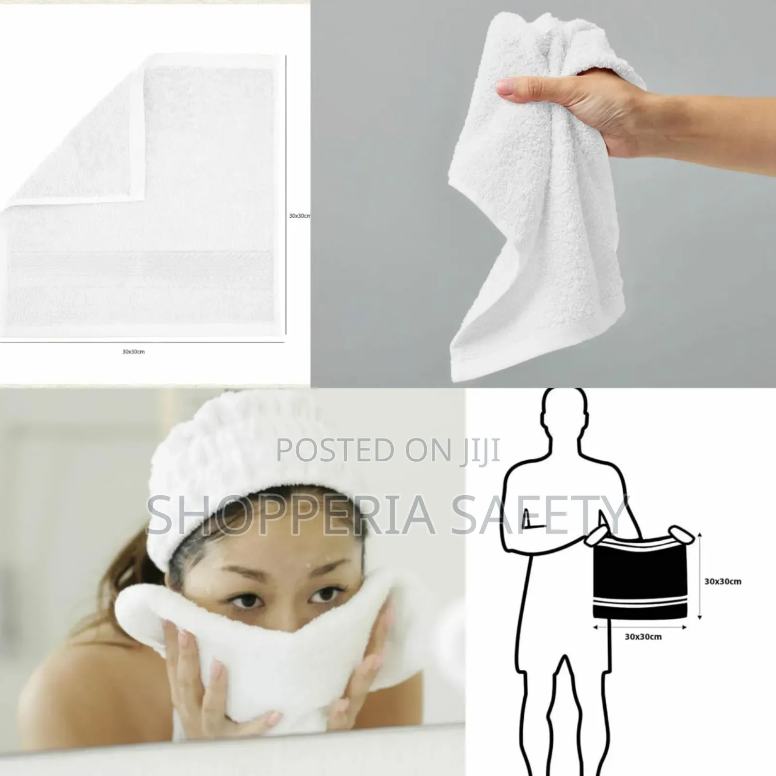6 PCS Face Towels 33* 33 Cm - White Clour