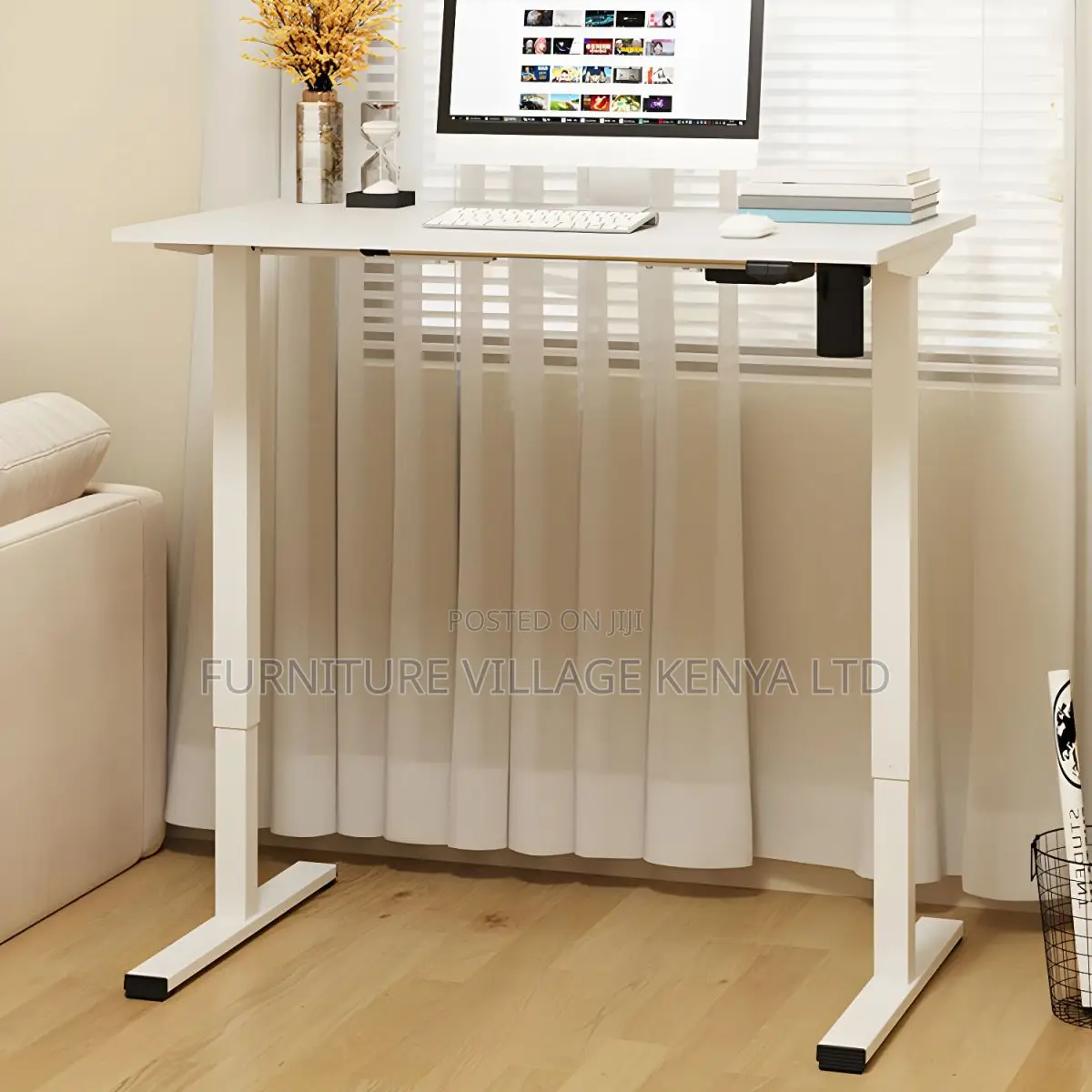 Office Desk:120cm Height-Adjustable Worktop With Steel Frame