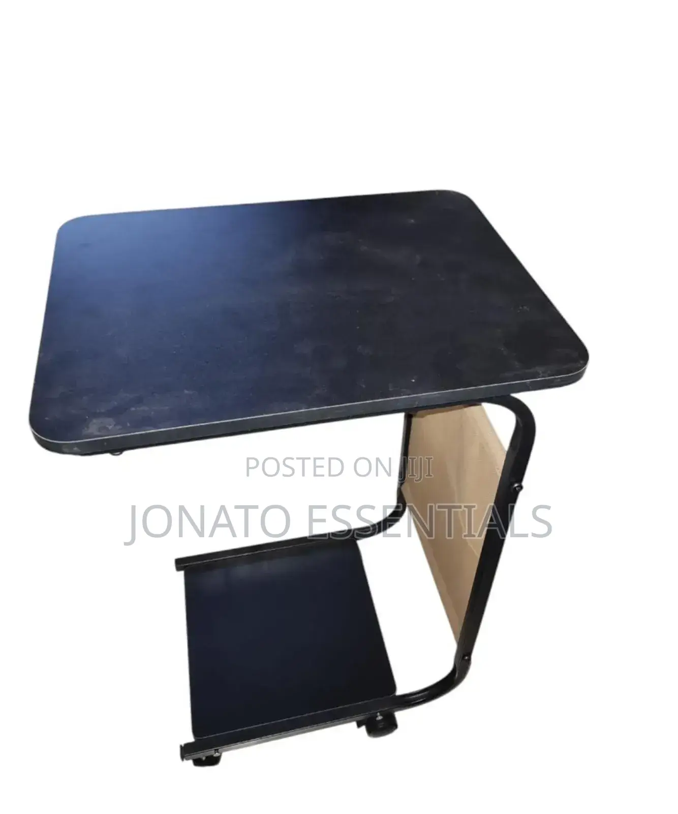 Modern C-Shaped Side Table With Storage Shelf and Wheels