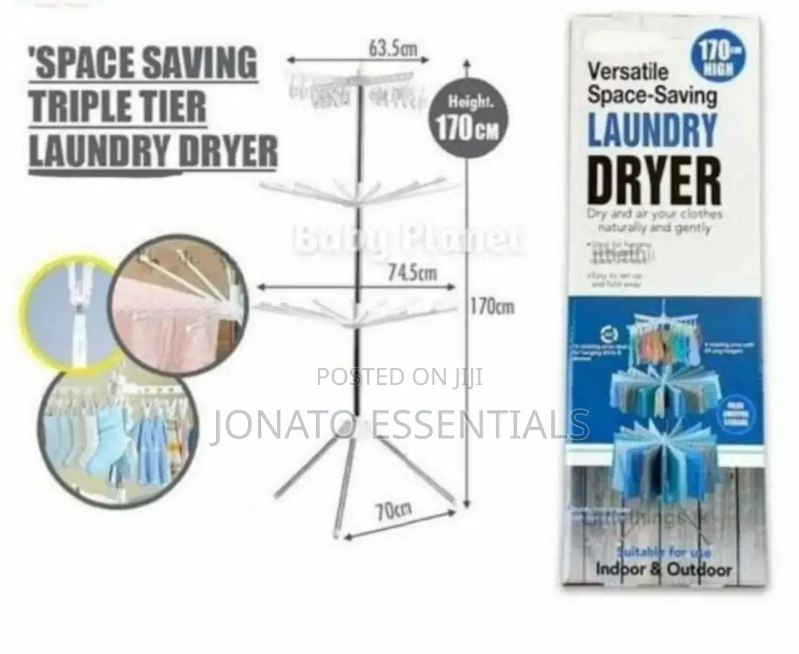 Revolving Clothes Drying Rack With Multiple Tiers and Clips