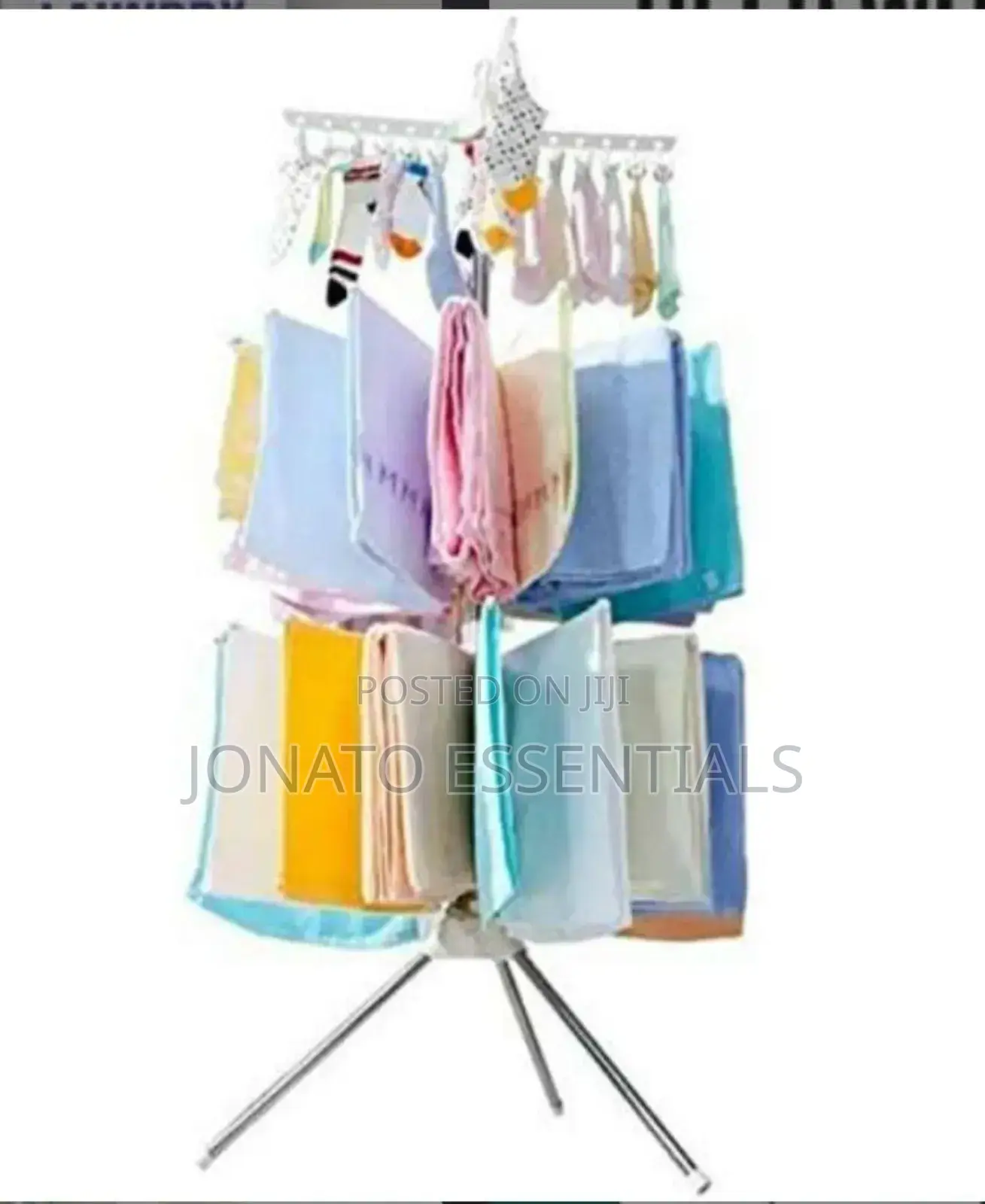 Revolving Clothes Drying Rack With Multiple Tiers and Clips