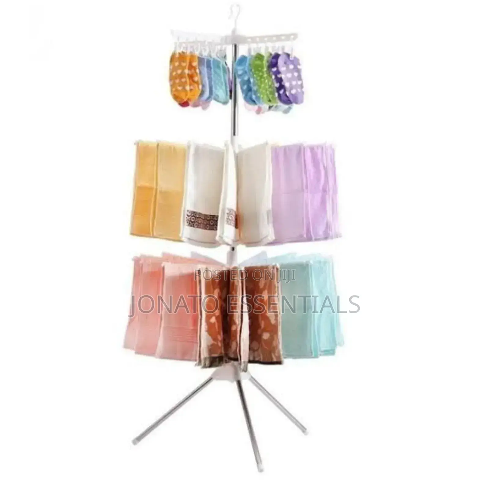 Revolving Clothes Drying Rack With Multiple Tiers and Clips