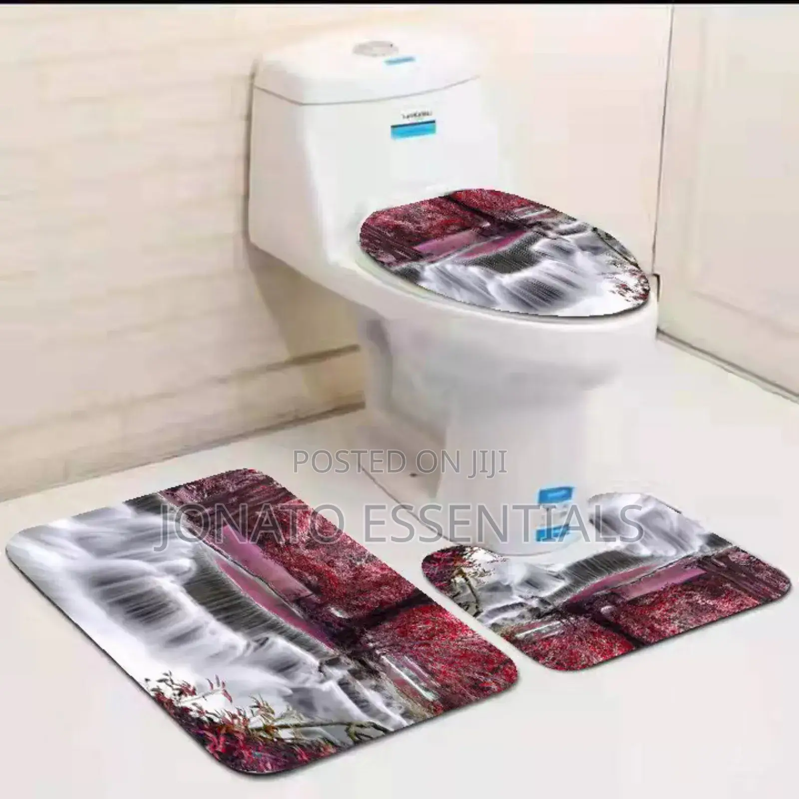 3-Piece Bath Mat, Toilet Seat Cover Contour Rug