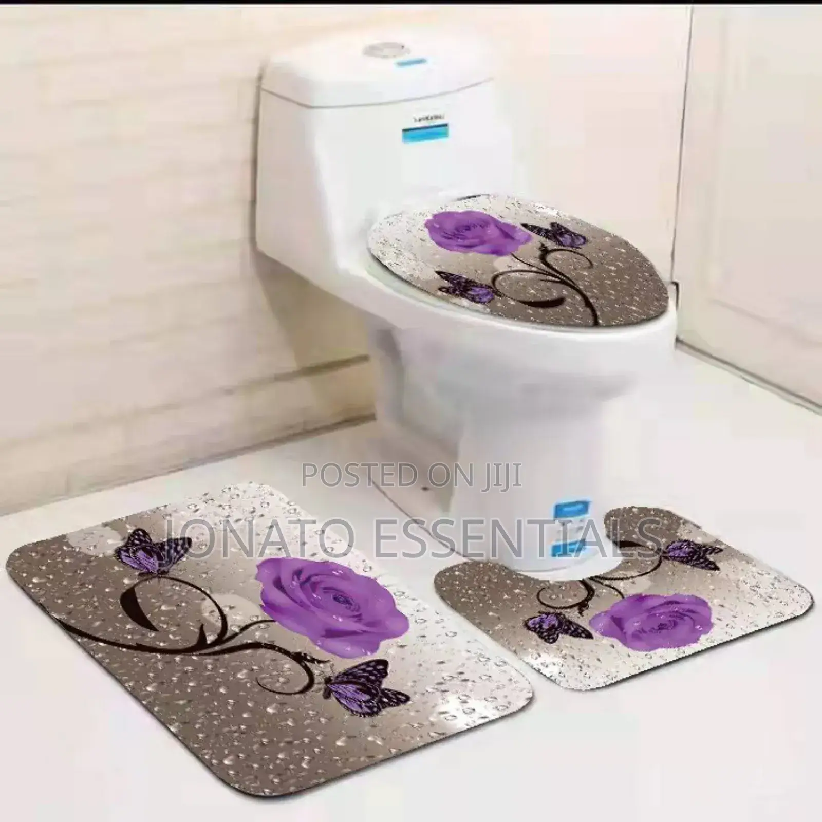 3-Piece Bath Mat, Toilet Seat Cover Contour Rug
