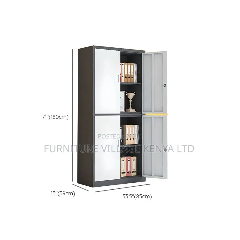 Cabinets:Office Gray 4-Door Storage Cabinet Steel Frame