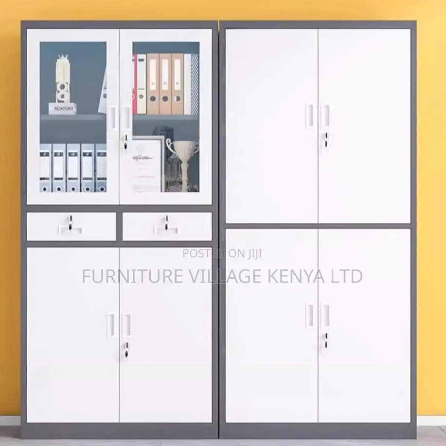 Cabinets:Office Gray 4-Door Storage Cabinet Steel Frame