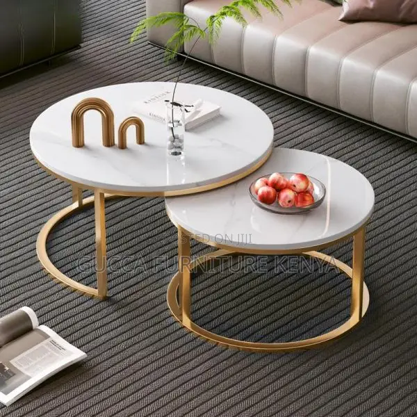Coffee Table:Elegant Rounded Real Marble Office Side Table