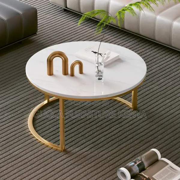 Coffee Table:Elegant Rounded Real Marble Office Side Table