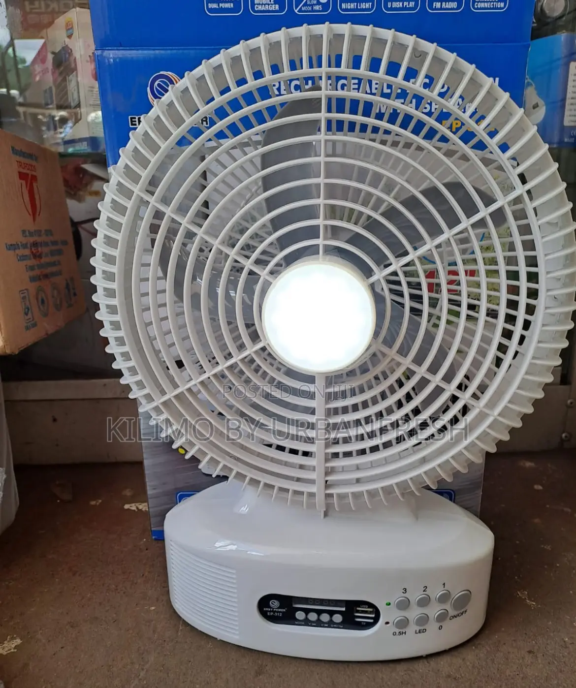 Solar Fan. Has Bluetooth , Memory Card , Fan, Lamp , Radio.