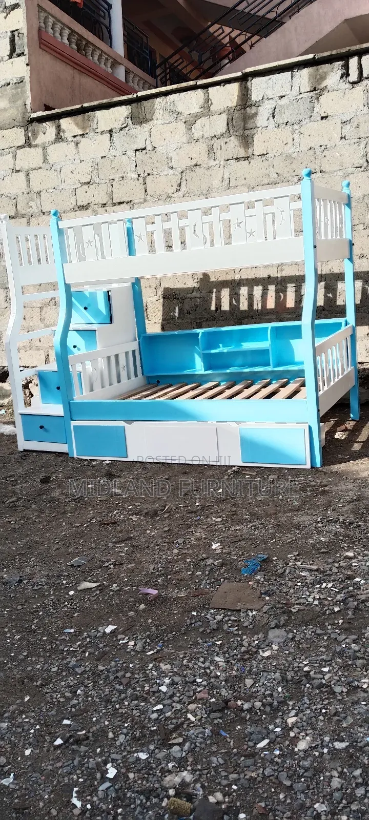 Blue Wooden Double Decker With Staircase
