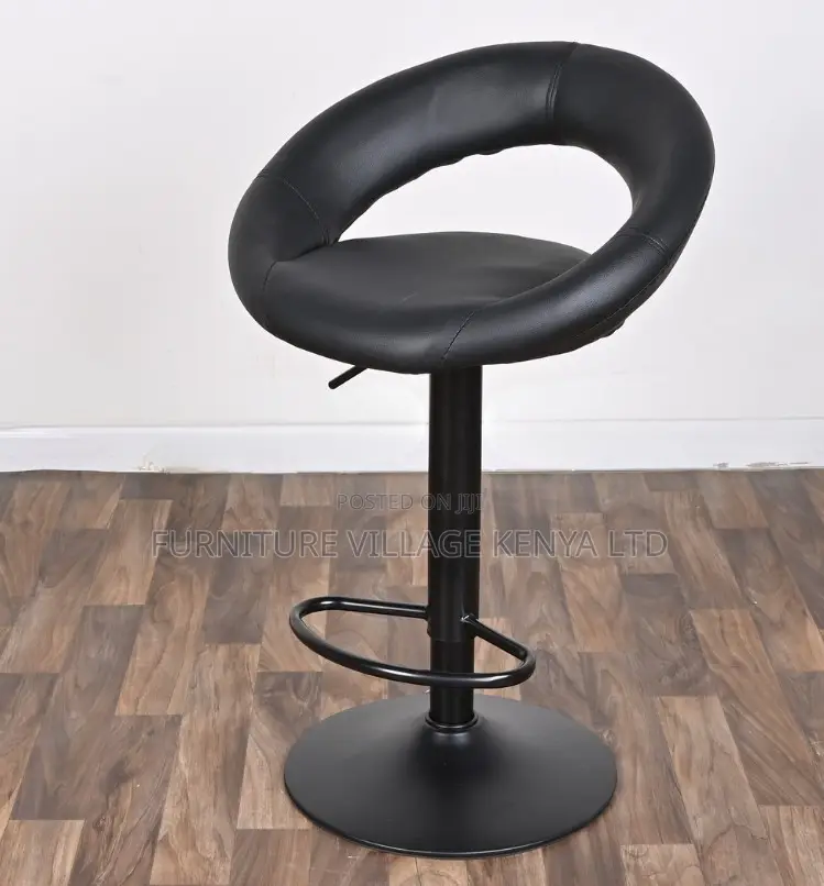 Office Stool:Upholstered Black Leather Barstyle Office Chair