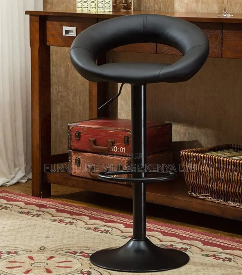 Office Stool:Upholstered Black Leather Barstyle Office Chair