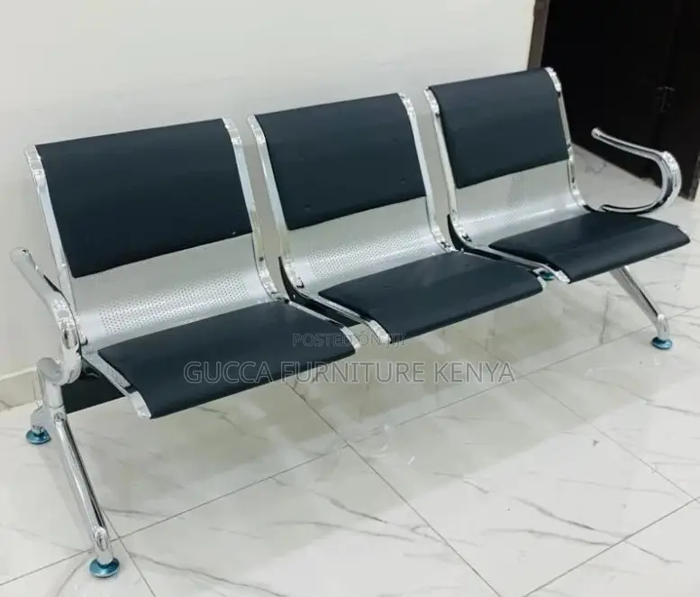 Benches: Leather Seating Waiting Chair for 3-Person
