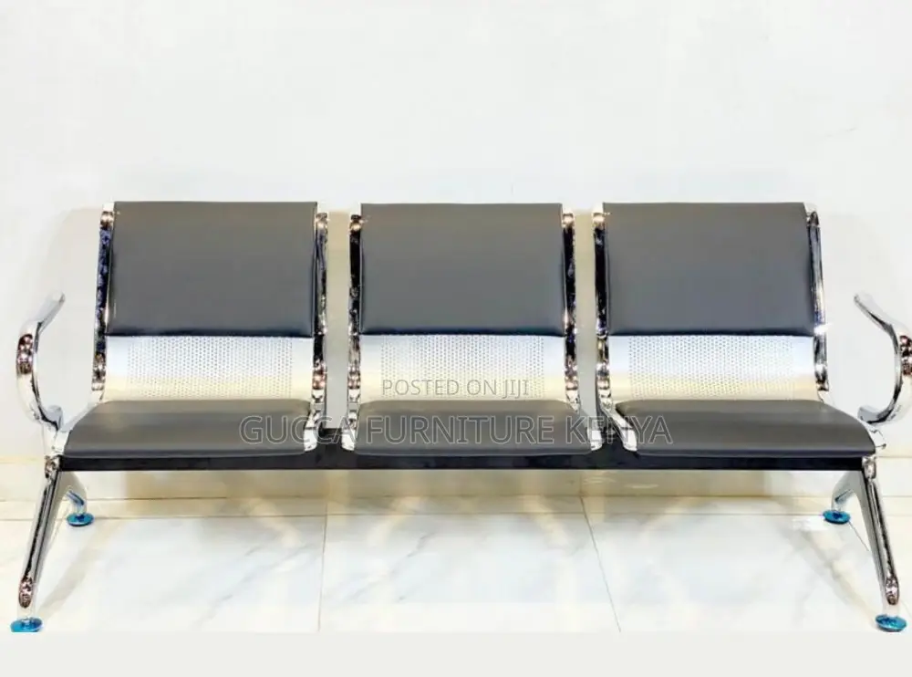 Benches: Leather Seating Waiting Chair for 3-Person