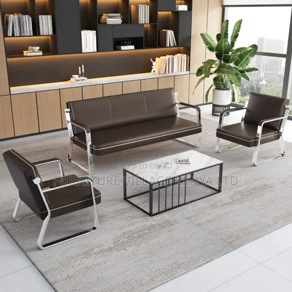 Office Sofa: Stylish Silver-Finished Metal Sofa-5 Seater