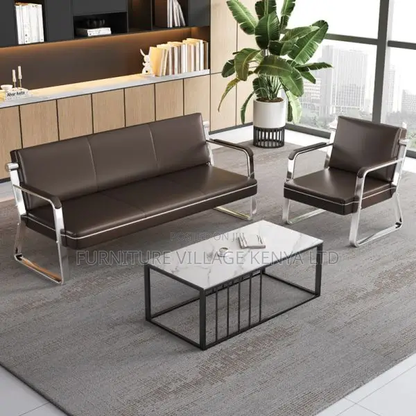 Office Sofa: Stylish Silver-Finished Metal Sofa-5 Seater