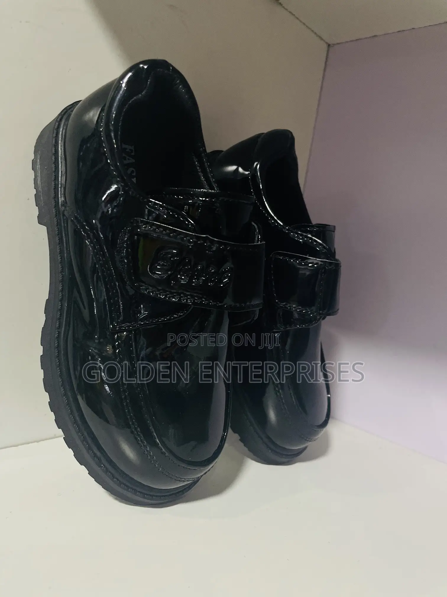Black Wetlook Boys School Shoes 27-38
