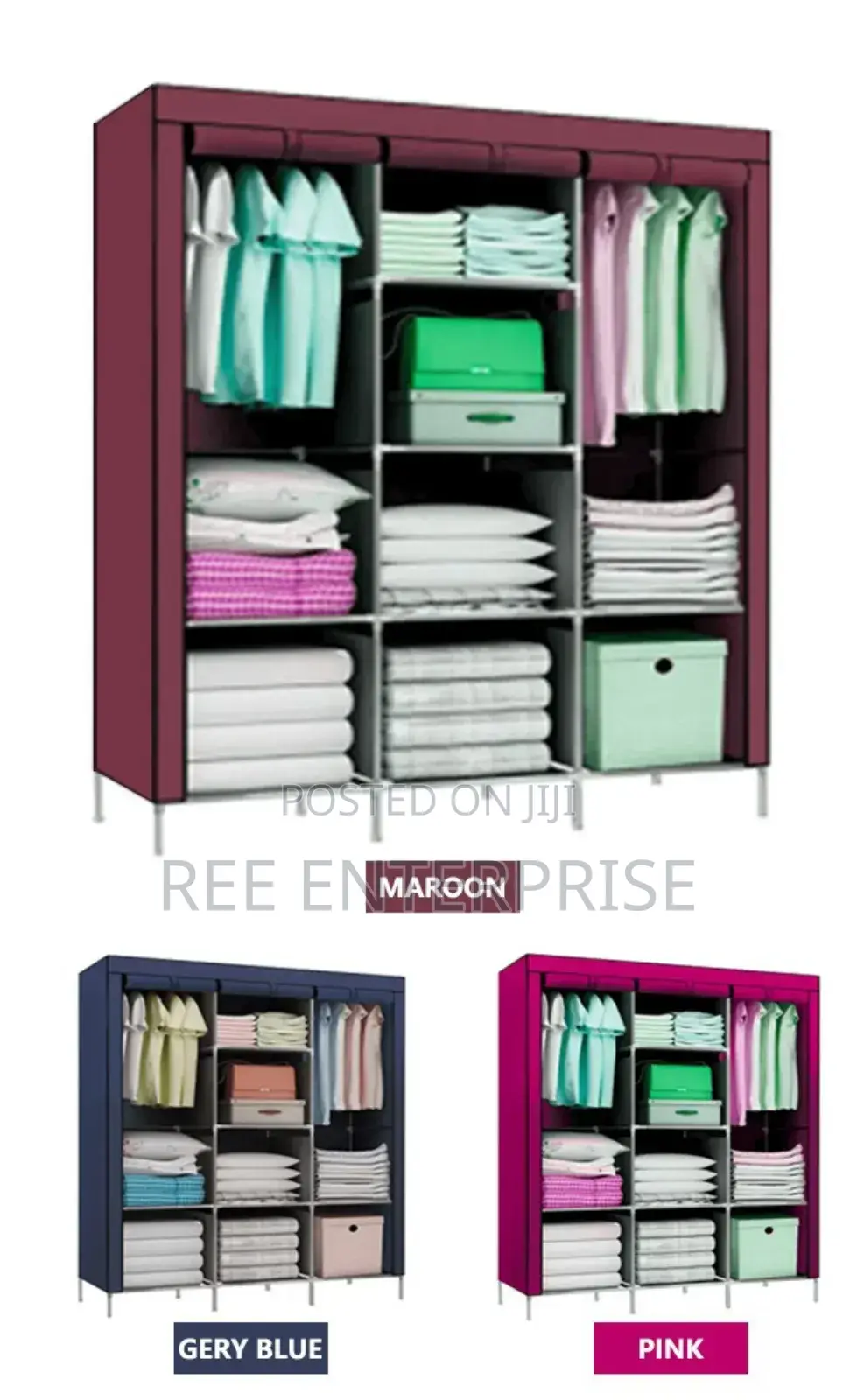 3-Column Portable Metallic Wardrobe