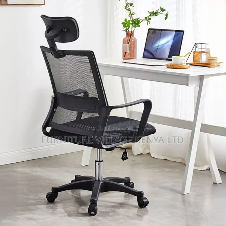 Office Chair:Dark Blue Upholstered Desk Chair With Fixed Arm
