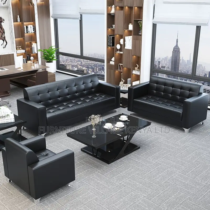 Office Sofa:Contemporary Faux Leather Office Sofa for Five
