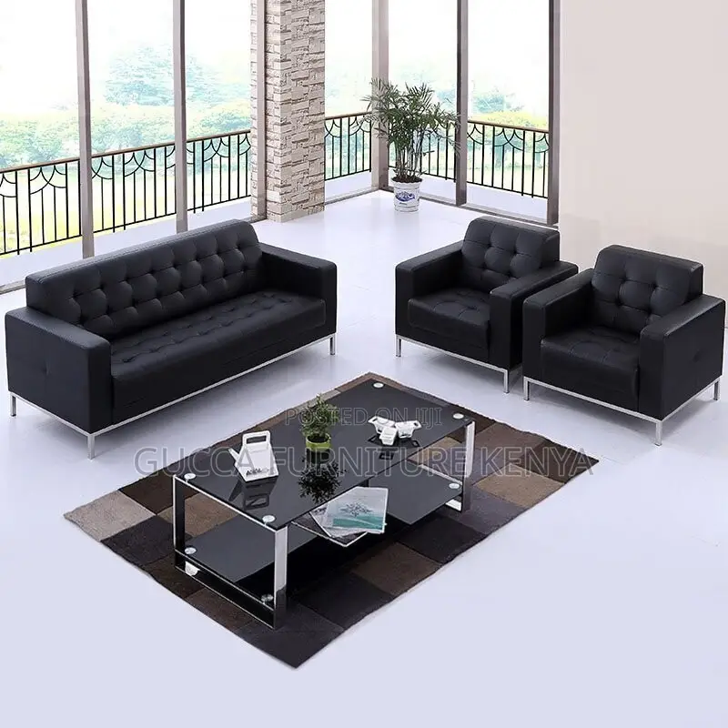 Office Sofa:5-Seater Steel Base Executive Office Sofa Set