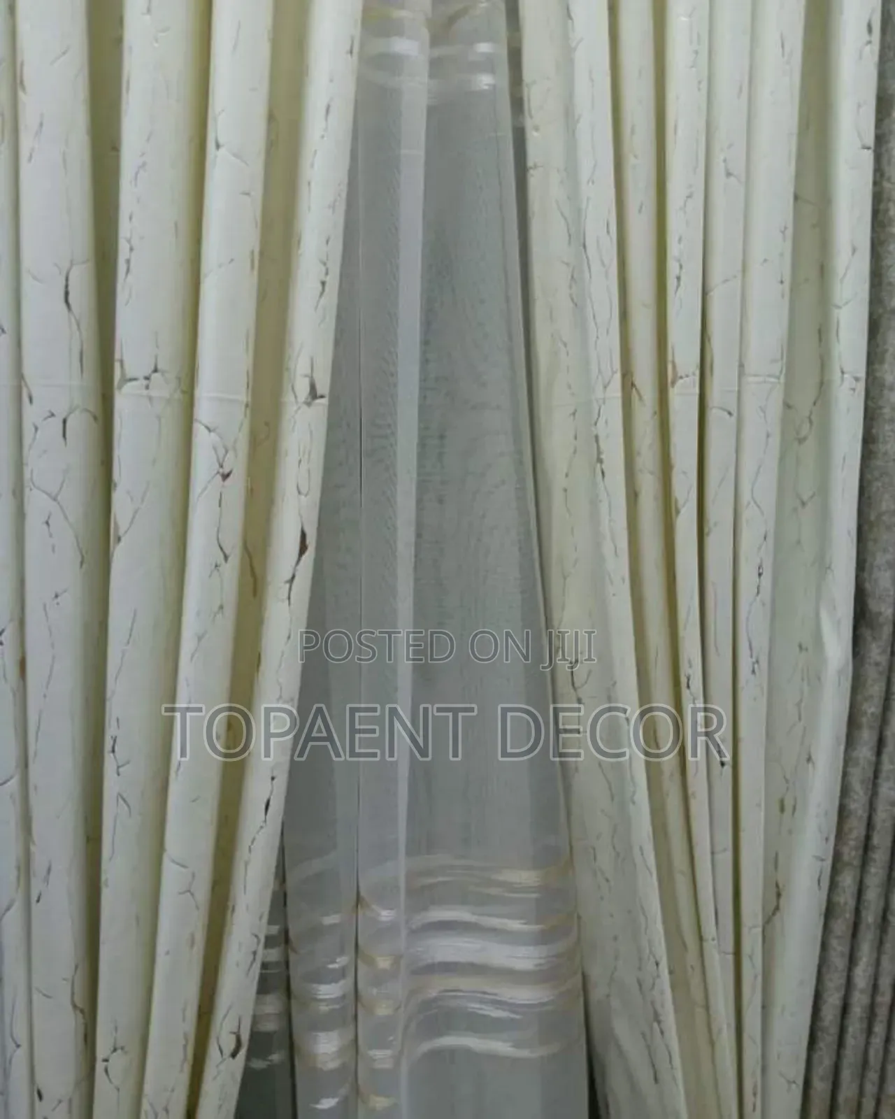 Cream Shinny Window Curtains and White Classy Sheers
