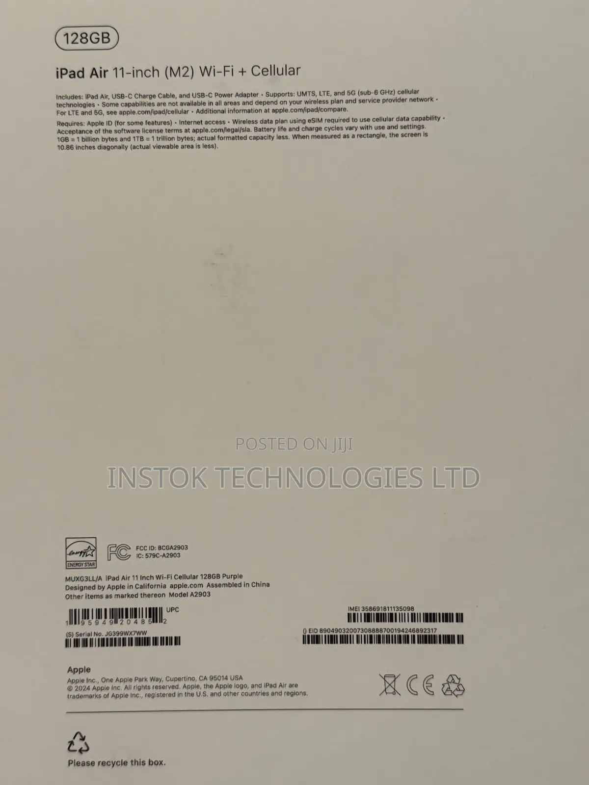 New Apple iPad Air 11 (2024) 128 GB Black