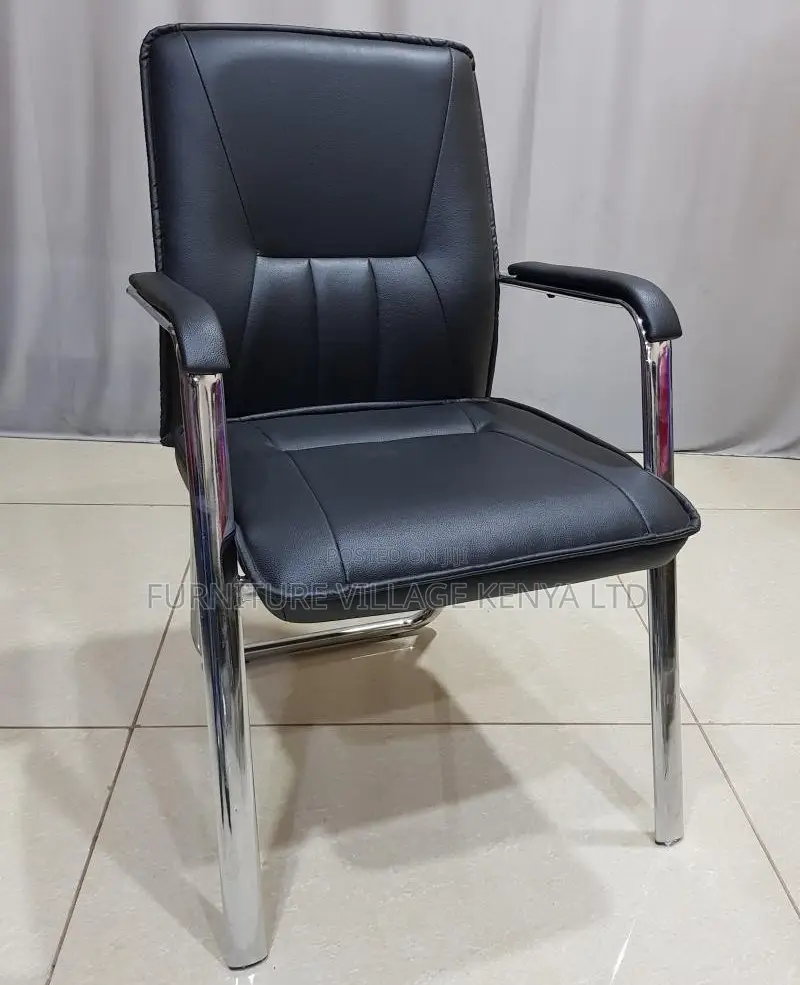 Office Chair: Fixed Sleek Leather Guest Seating for Office