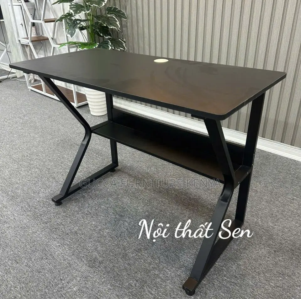 Office Desk: 1200mm K Feet Full Black Straight Work Desk