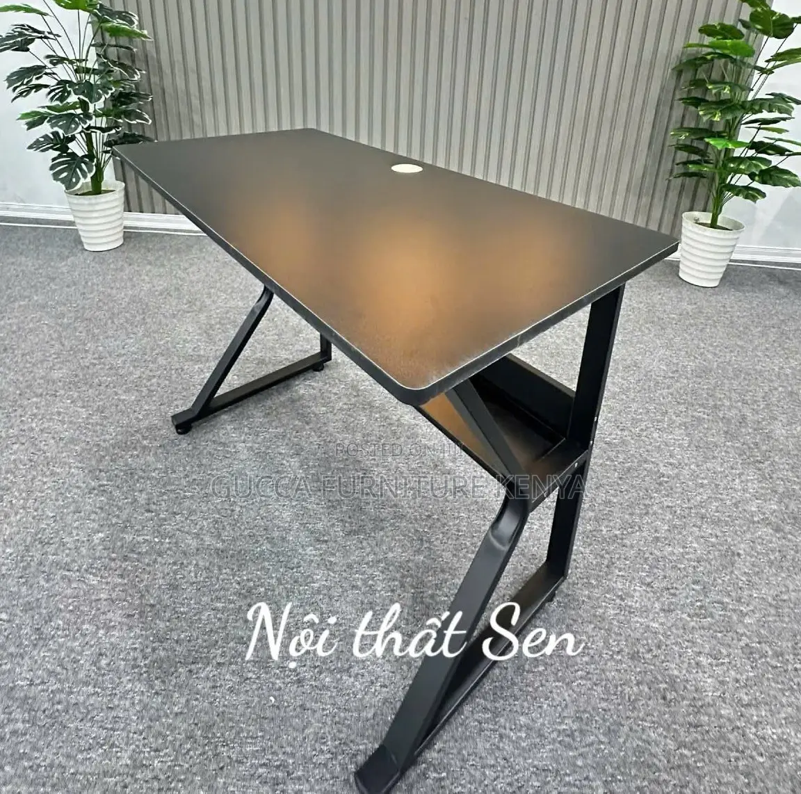 Office Desk: 1200mm K Feet Full Black Straight Work Desk