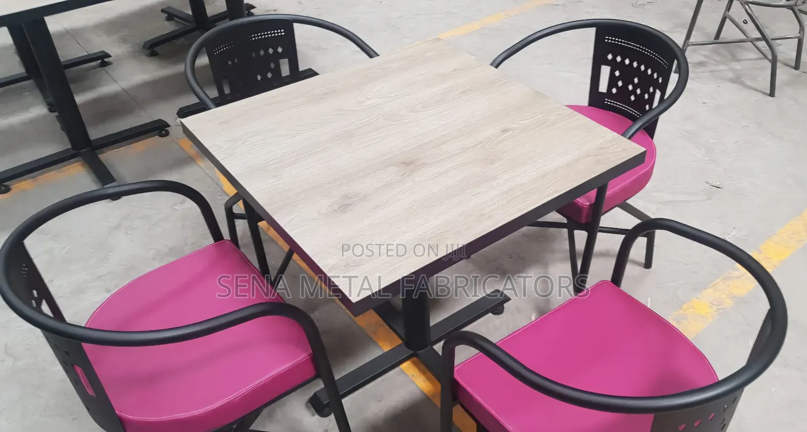 Restaurant Dining Set With Royal Purple Seating Cushions.