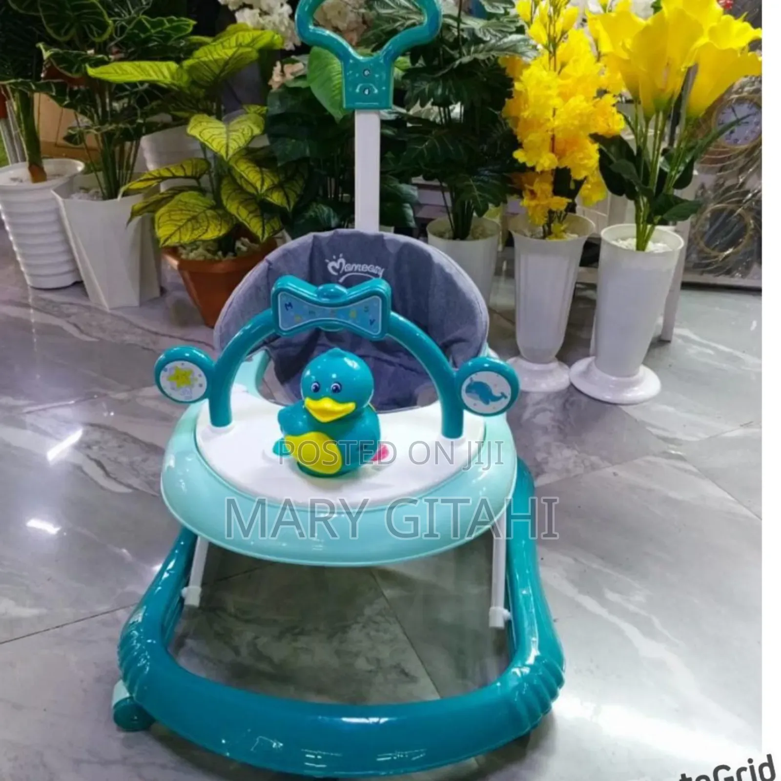 New Blue Baby Walker With Melody Push Handle