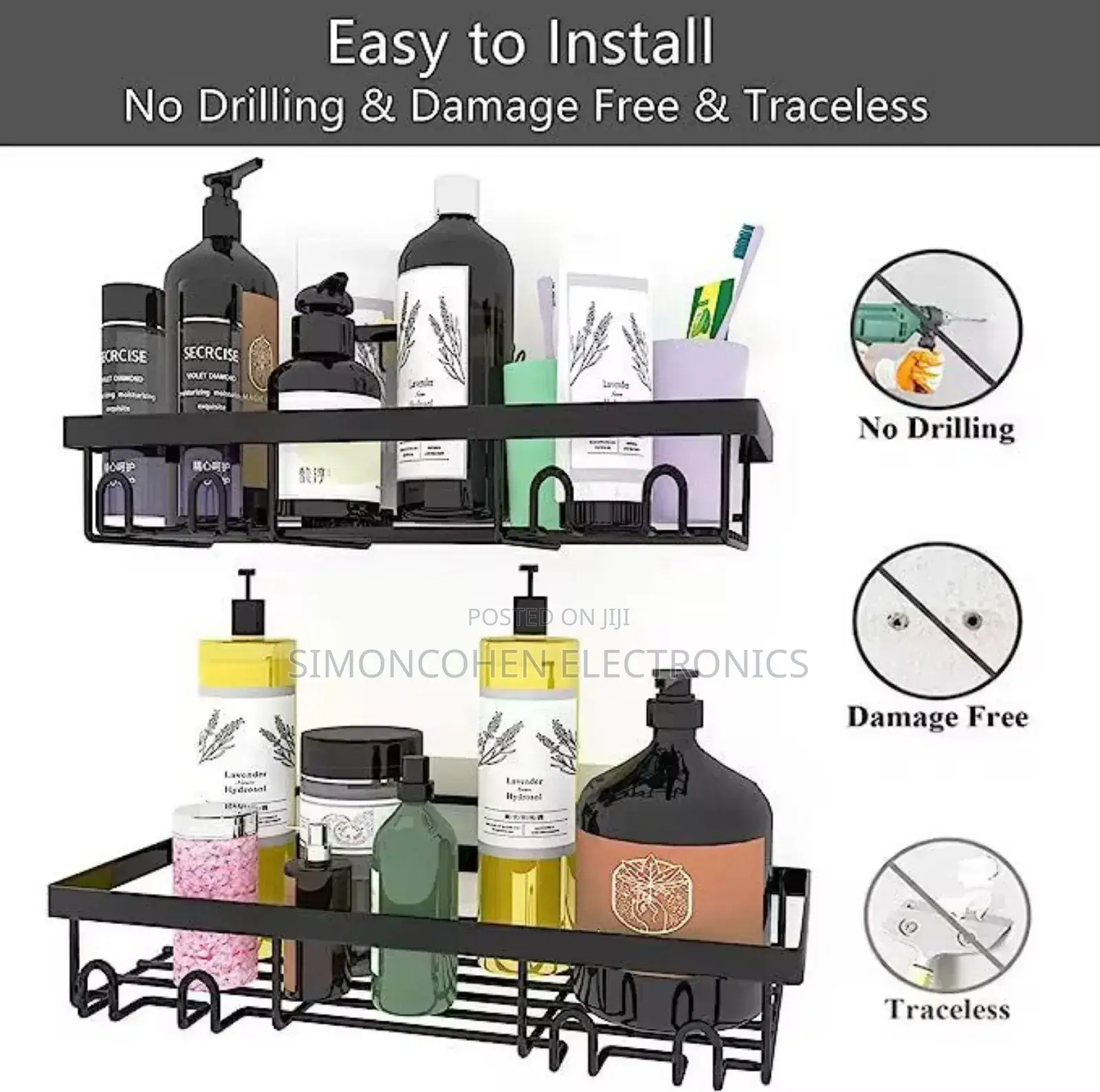 2pcs Multipurpose Rectangular Shower Caddy Shelf