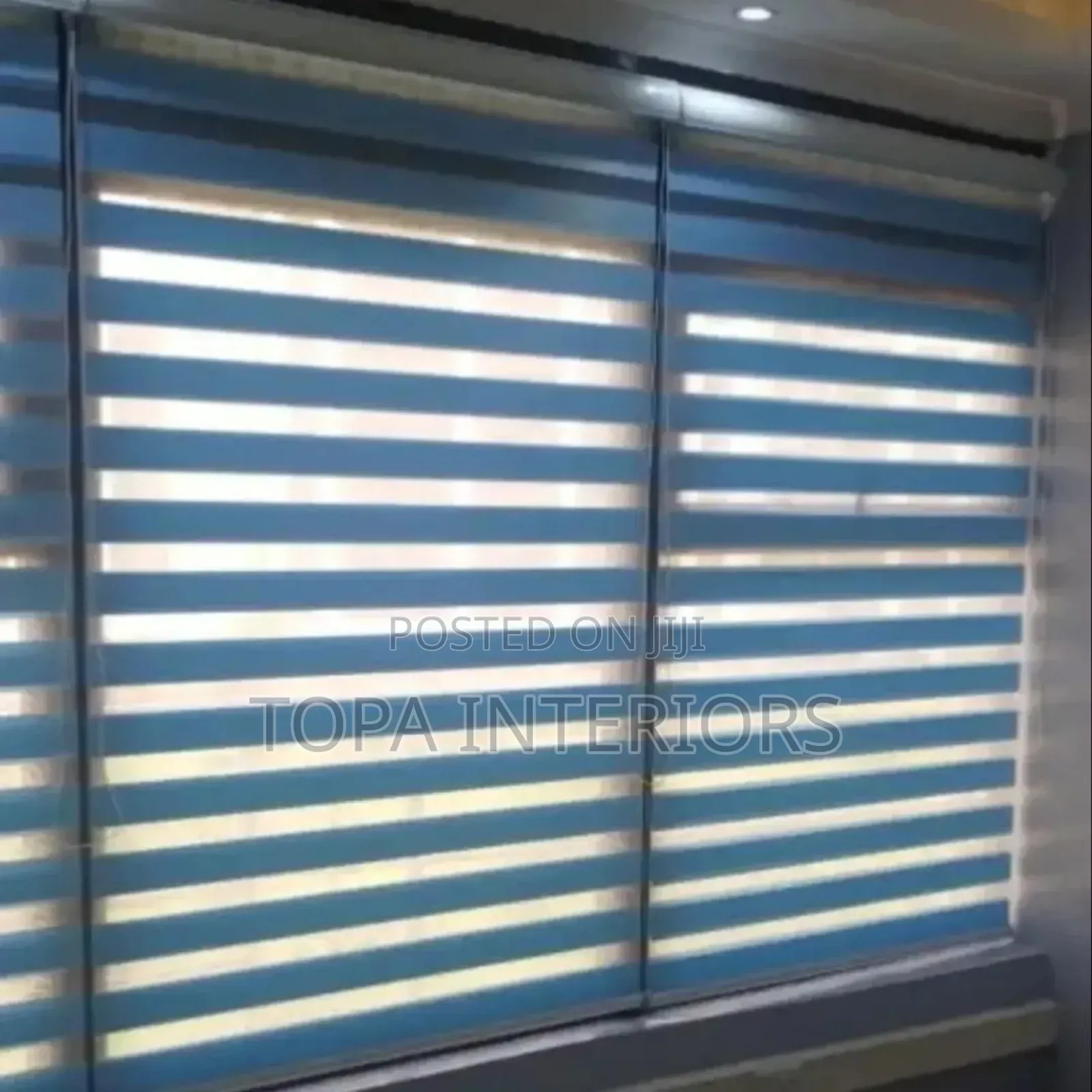 Blue Horizontal Zebra Sheer Office Roller Window Blinds