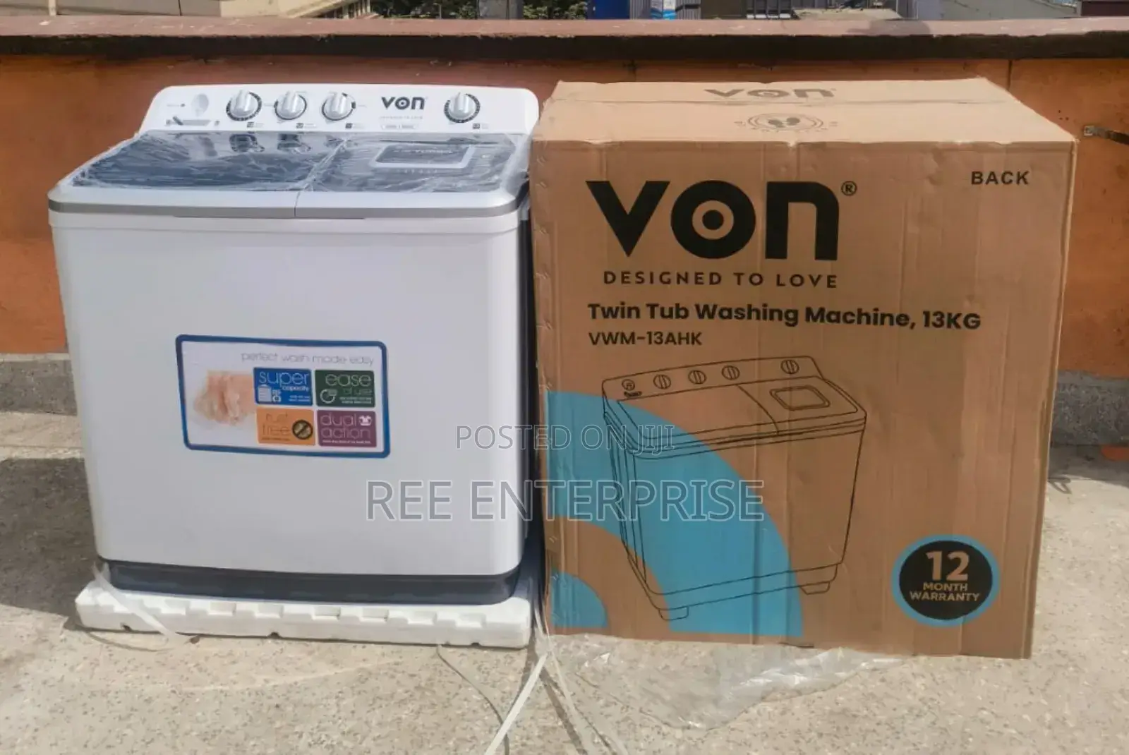 Von 13kgs Twin Tub Washing Machine -white