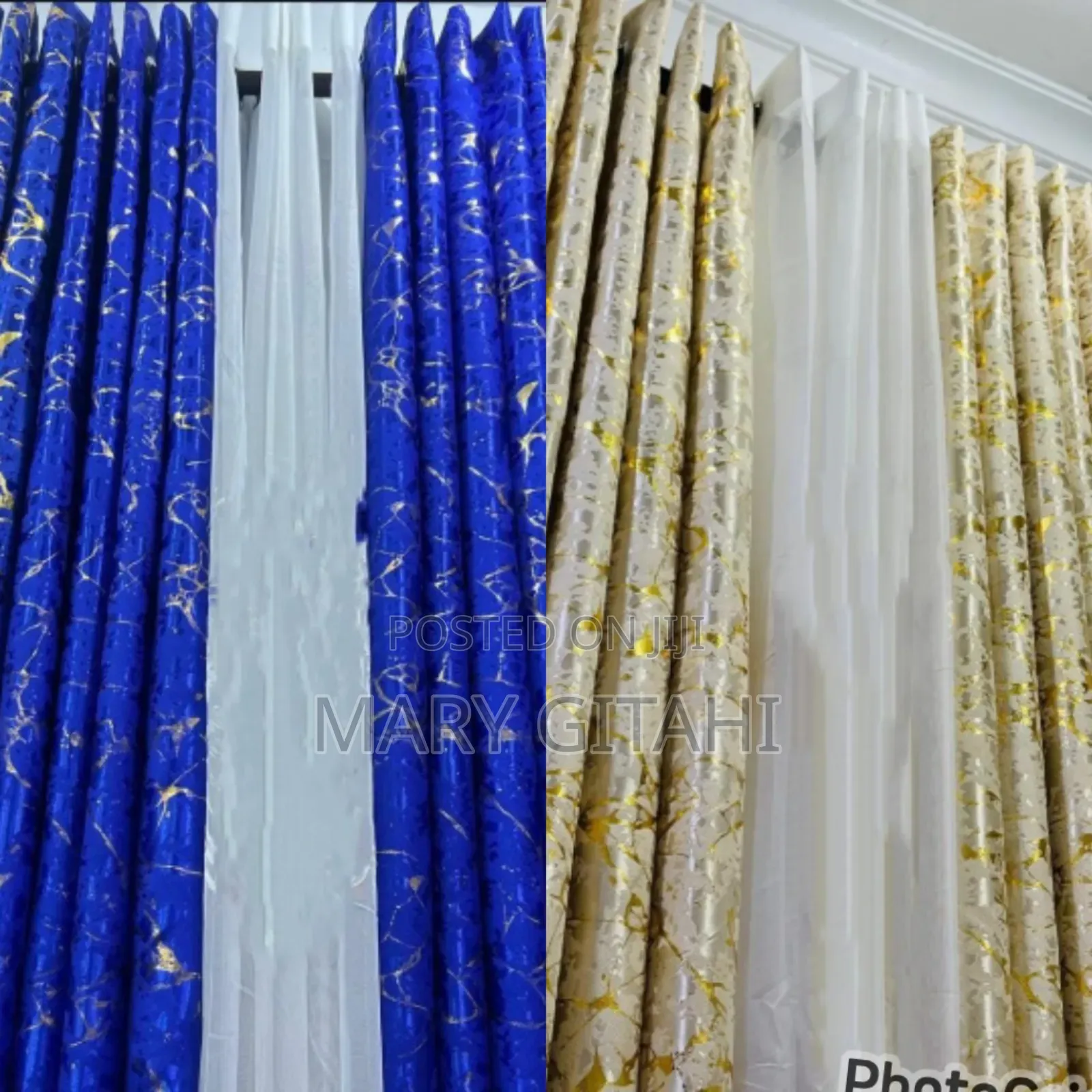  **3 Pc Marble Gold Curtains**