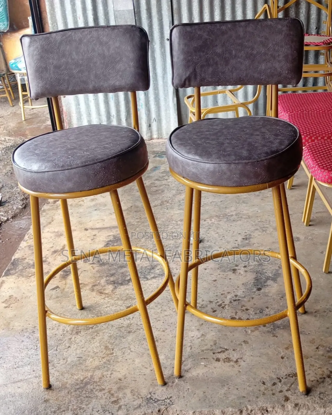 Dark Grey Kitchen Counter Stools With Faux Leather Fabric.