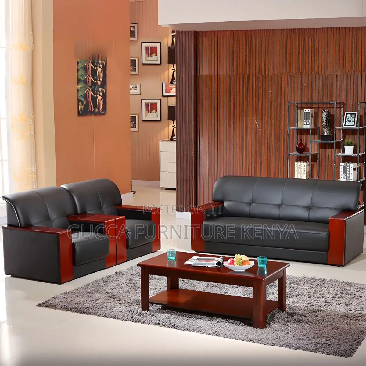 Office Sofa:5-Seater Stylish Timber-Framed Modular Sofa Set