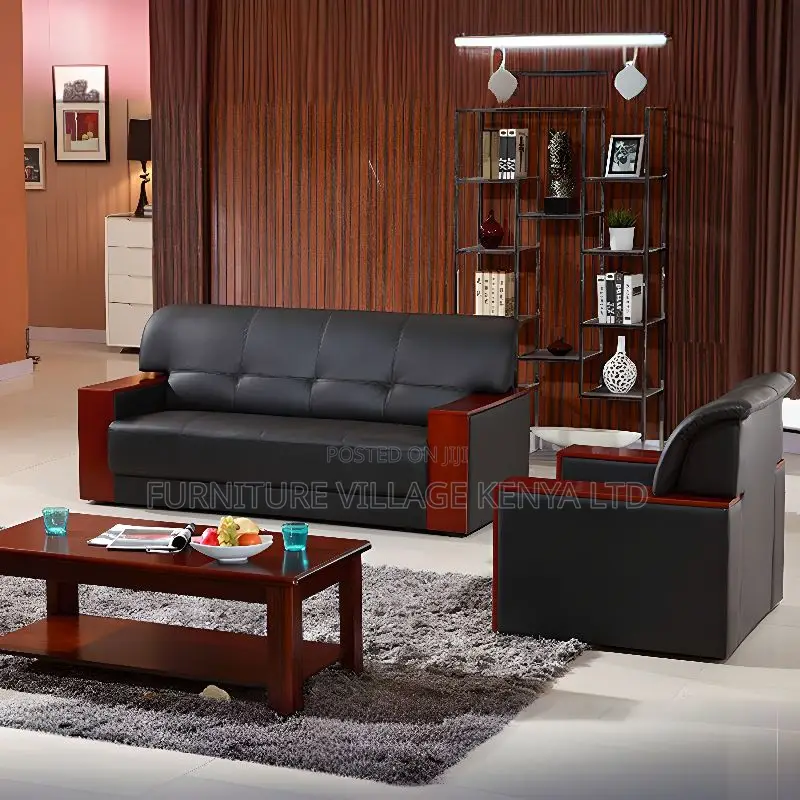 Office Sofa:Elegant Wood-Framed 5-Seat Modular Sofa System