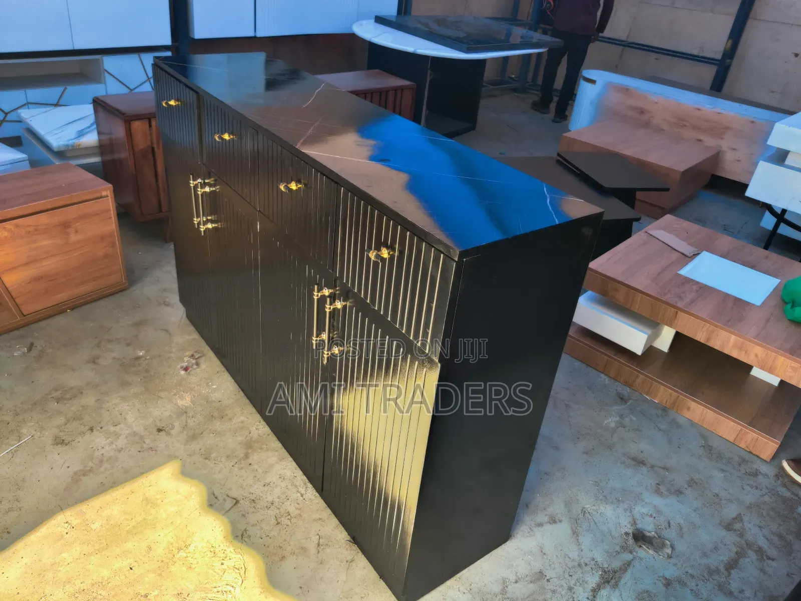 Kitchen Cabinet ( Black With Marble Top)