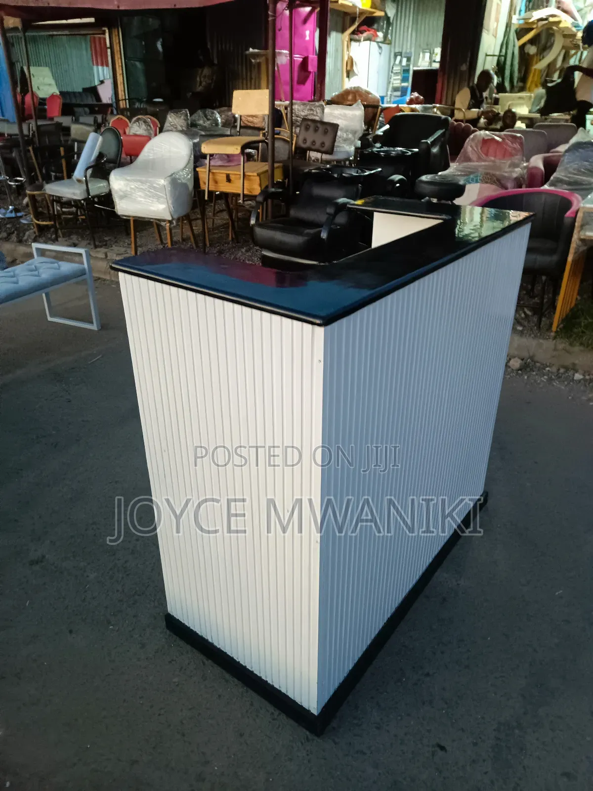 Reception Desk, Black and White With Marble Top 