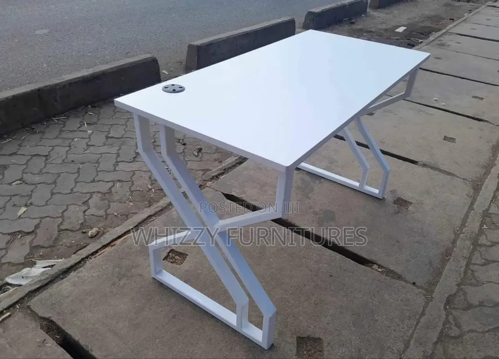 White Study Desk (Metallic Stand)