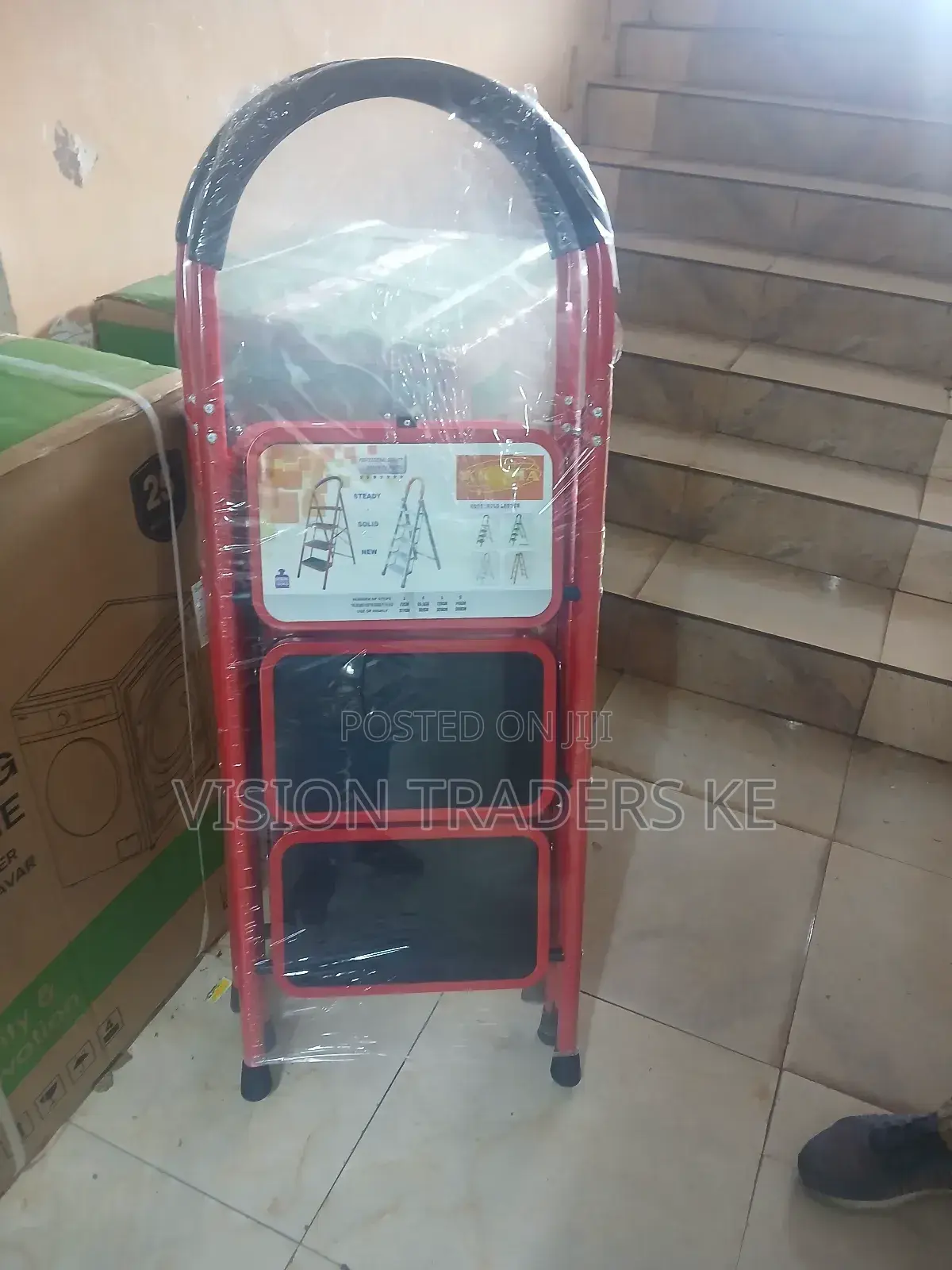3 Step Ladder Aluminium Red Step Ladder