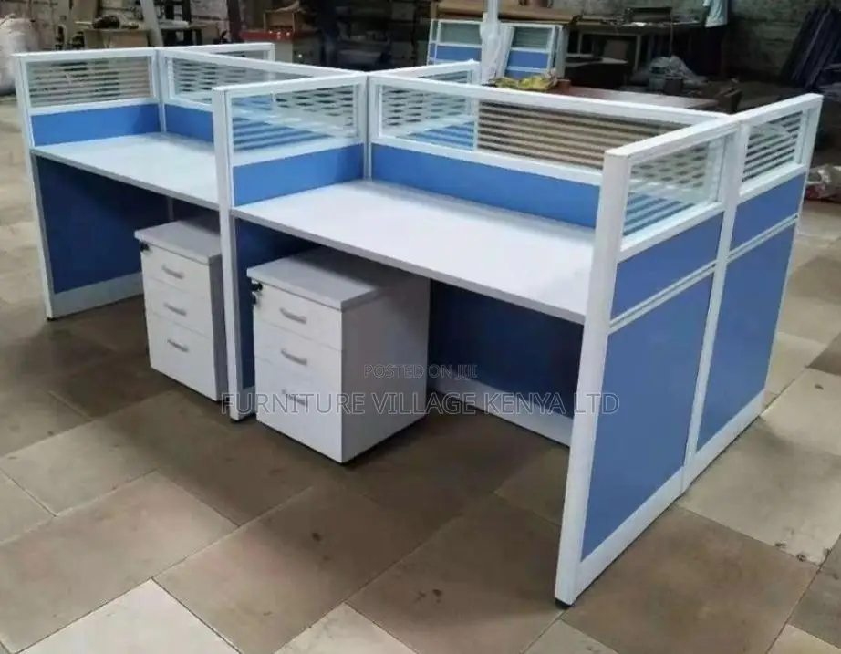Workstation:Modern Team-Oriented Blue Workstation for Four