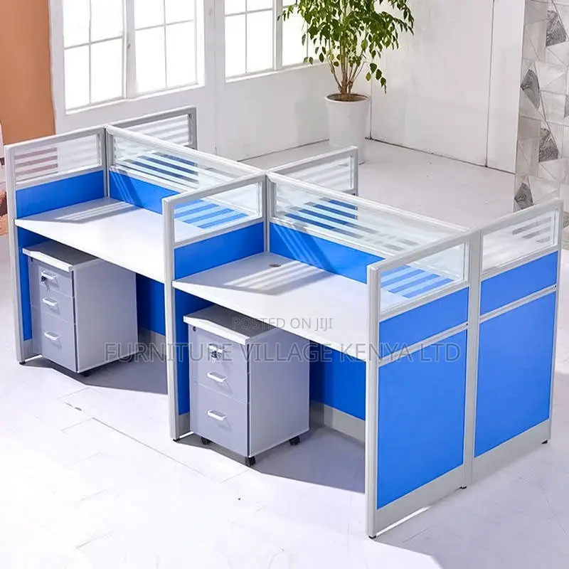 Workstation:Modern Team-Oriented Blue Workstation for Four