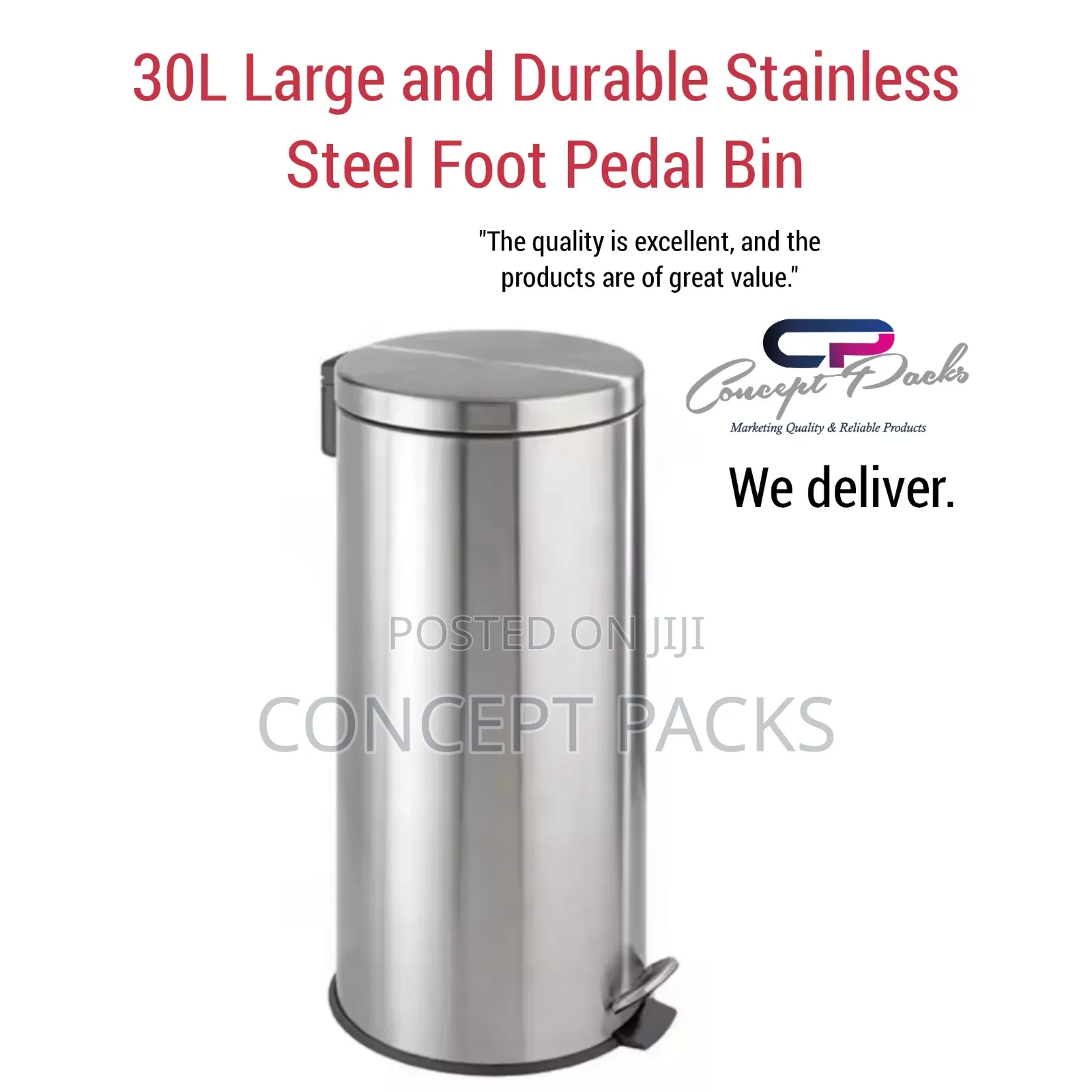 30l Large and Durable Stainless Steel Foot Pedal Bin