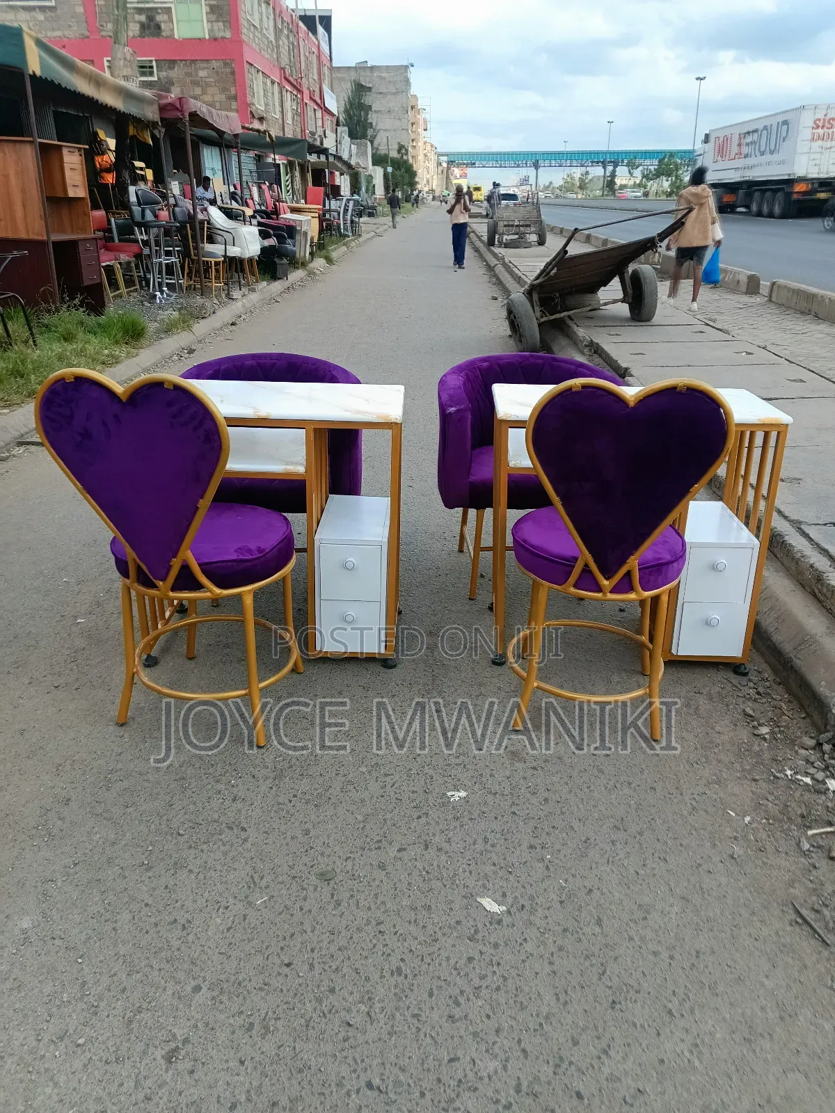 2 Manicure Sets, Marble Tables and Purple Seats 