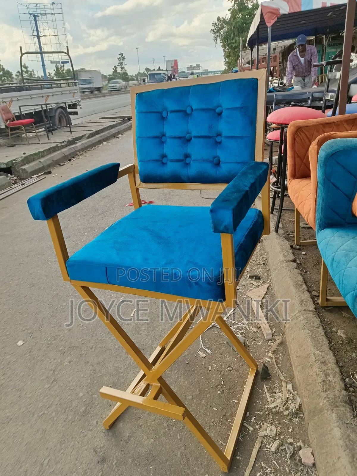 Makeup Seat, Turkish Blue and Gold 